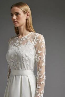 Coast Embroidered Bodice Satin Skirt Dress -Simply Feminine Shop acc01331 ivory xl 4