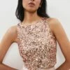 Coast Sleeveless Sequin Cropped Top -Simply Feminine Shop acc01490 blush xl