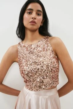 Coast Sleeveless Sequin Cropped Top