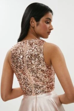 Coast Sleeveless Sequin Cropped Top -Simply Feminine Shop acc01490 blush xl 2