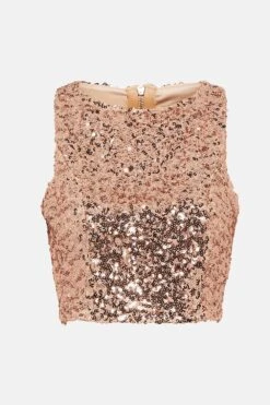 Coast Sleeveless Sequin Cropped Top -Simply Feminine Shop acc01490 blush xl 3