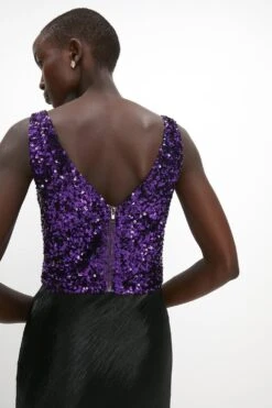 Coast Sequin V Neck Bustier Top -Simply Feminine Shop acc01491 aubergine xl 2