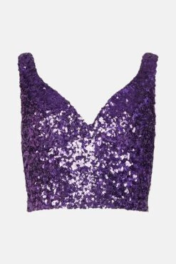 Coast Sequin V Neck Bustier Top -Simply Feminine Shop acc01491 aubergine xl 3