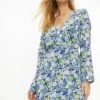 Coast Wrap Front V Neck Printed Mini Dress -Simply Feminine Shop acc01553 blue xl