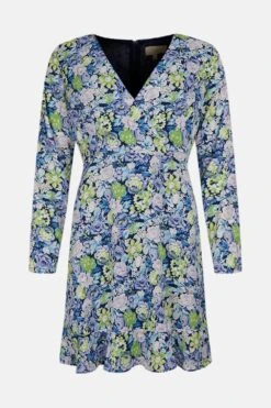 Coast Wrap Front V Neck Printed Mini Dress -Simply Feminine Shop acc01553 blue xl 3