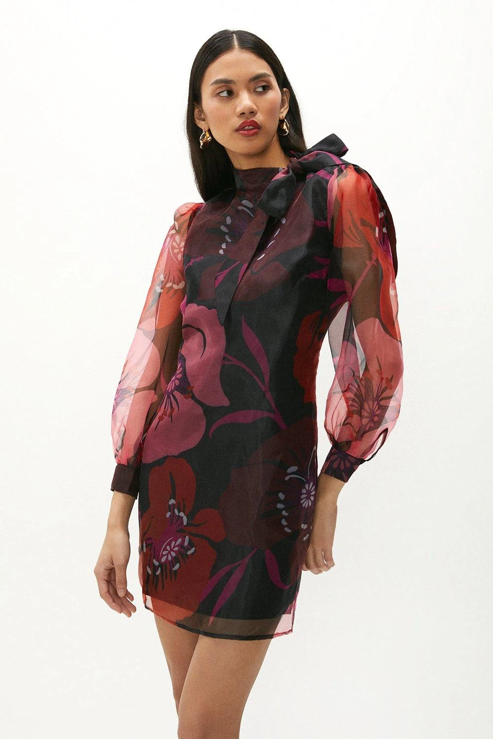 Coast Pussy Bow Long Sleeve Floral Organza Dress 5 Coast Pussy Bow Long Sleeve Floral Organza Dress - Image 3
