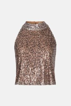 Coast Sequin Animal Halterneck Top -Simply Feminine Shop acc02621 neutral xl 3