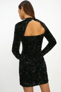 Coast Velvet Sequin High Neck Mini Dress 9 Coast Velvet Sequin High Neck Mini Dress -Simply Feminine Shop acc02832 black xl 2