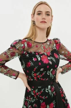 Coast Long Sleeve Embroidered Midi Dress 6 Coast Long Sleeve Embroidered Midi Dress -Simply Feminine Shop acc03281 multi xl 1