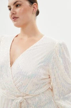 Coast Plus Size Sequin Low V Neck Dress 7 Coast Plus Size Sequin Low V Neck Dress -Simply Feminine Shop acc03340 ivory xl 1