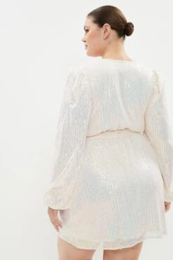 Coast Plus Size Sequin Low V Neck Dress 8 Coast Plus Size Sequin Low V Neck Dress -Simply Feminine Shop acc03340 ivory xl 2