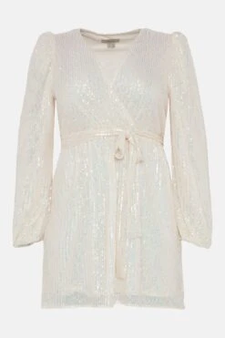 Coast Plus Size Sequin Low V Neck Dress 9 Coast Plus Size Sequin Low V Neck Dress -Simply Feminine Shop acc03340 ivory xl 3