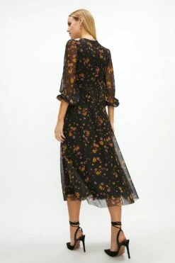 Coast Printed Mesh Peplum Ruffle Midi Dress 8 Coast Printed Mesh Peplum Ruffle Midi Dress -Simply Feminine Shop acc03351 black xl 2