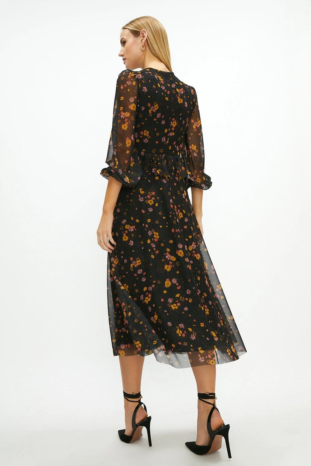 Coast Printed Mesh Peplum Ruffle Midi Dress 5 Coast Printed Mesh Peplum Ruffle Midi Dress - Image 3