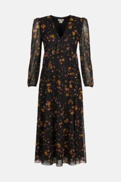 Coast Printed Mesh Peplum Ruffle Midi Dress 9 Coast Printed Mesh Peplum Ruffle Midi Dress -Simply Feminine Shop acc03351 black xl 3