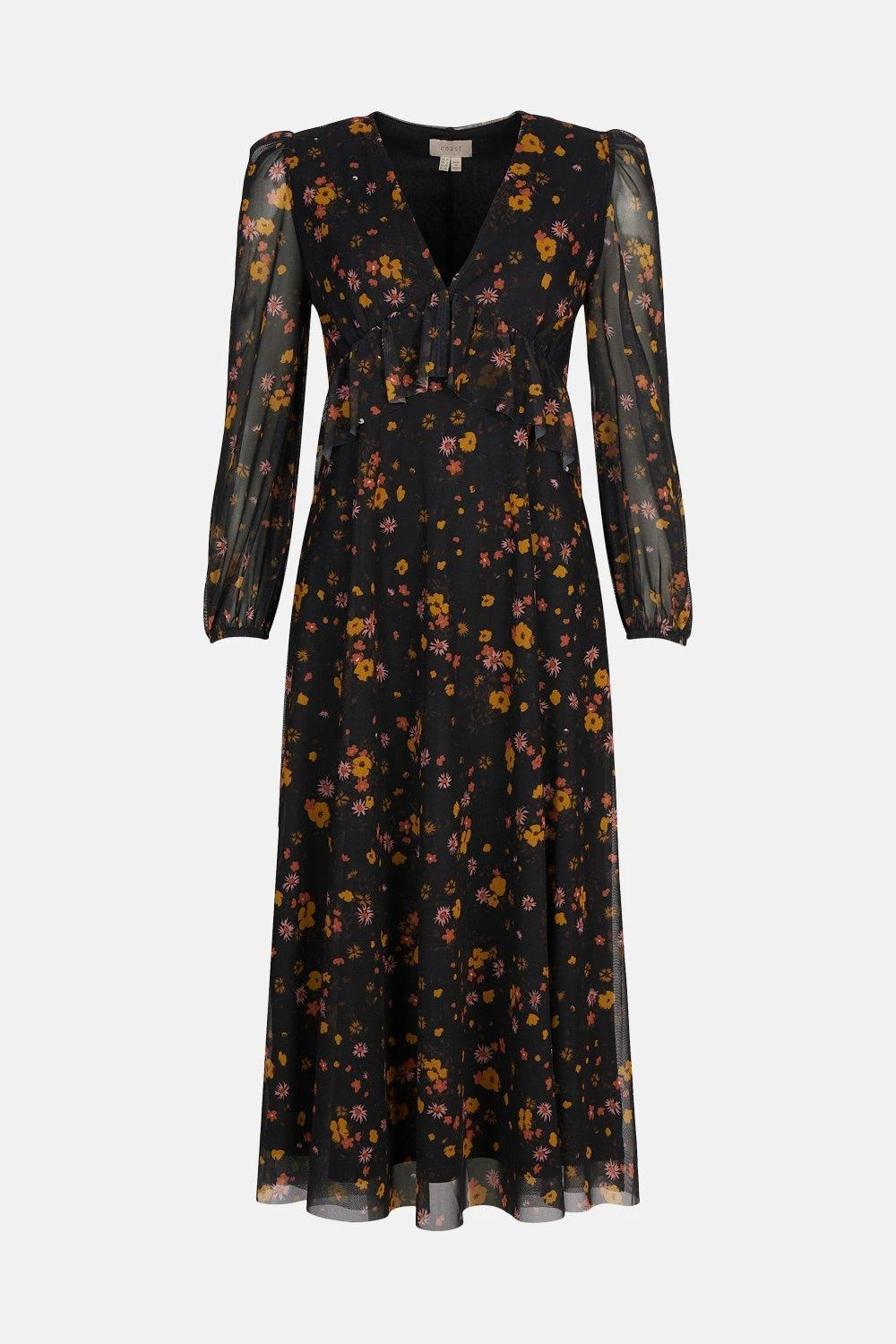 Coast Printed Mesh Peplum Ruffle Midi Dress 6 Coast Printed Mesh Peplum Ruffle Midi Dress - Image 4