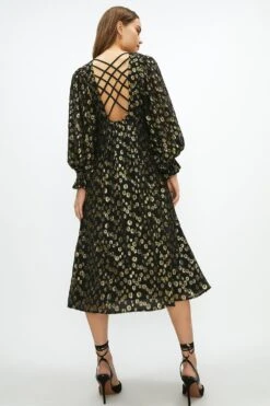 Coast Premium Gold Fleck Back Detail Midi Dress 8 Coast Premium Gold Fleck Back Detail Midi Dress -Simply Feminine Shop acc03451 black xl 2