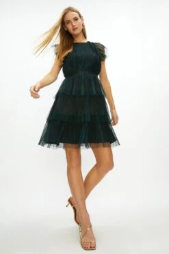 Coast Tiered Pleated Mesh Mini Dress 7 Coast Tiered Pleated Mesh Mini Dress -Simply Feminine Shop acc03494 green xl 1