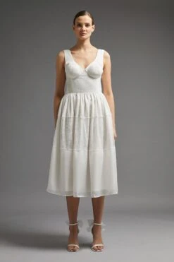 Coast Fitted Bodice Organza And Lace Dress