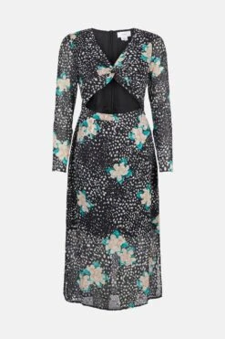 Coast Clipped Printed Twist Cutout Column Dress -Simply Feminine Shop acc03597 black xl 3