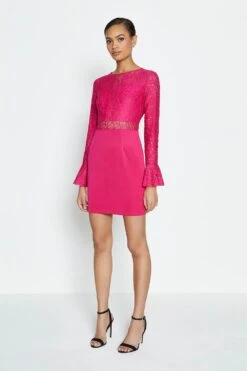 Coast Long Sleeve Lace Short Shift Dress 7 Coast Long Sleeve Lace Short Shift Dress -Simply Feminine Shop acc98467 cerise xl 1