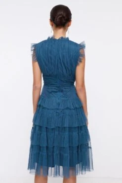 Coast Petite Tulle Tiered Frill Sleeve Dress -Simply Feminine Shop bcc00280 blue xl 2