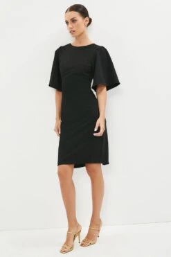 Coast Petite Flare Sleeve Ruche Midi Dress