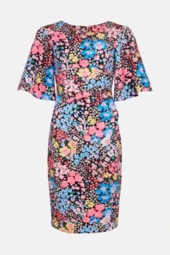 Coast Flare Sleeve Printed Midi Dress -Simply Feminine Shop bcc00412 black xl 3