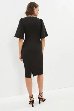 Coast Flare Sleeve Crepe Twist Front Midi Dress -Simply Feminine Shop bcc00439 black xl 2