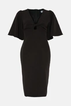 Coast Flare Sleeve Crepe Twist Front Midi Dress -Simply Feminine Shop bcc00439 black xl 3