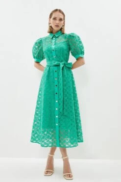 Coast Petite Organza Puff Sleeve Tie Waist Midi Dress