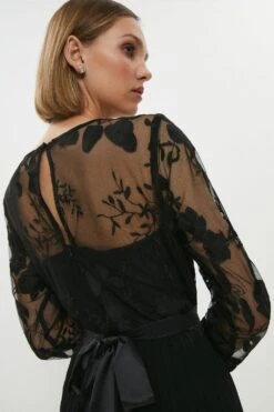 Coast Petite Embroidered Pleated Skirt Midi Dress