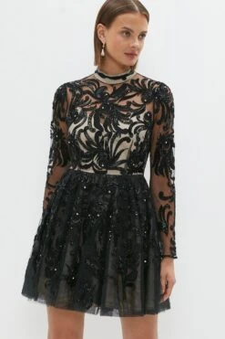 Coast Premium Long Sleeve Embellished Mini Dress