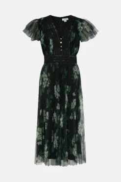 Coast Printed Pleated Mesh Tea Dress 9 Coast Printed Pleated Mesh Tea Dress -Simply Feminine Shop bcc00499 black xl 3