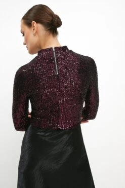 Coast Sequin High Neck Long Sleeve Top  -Simply Feminine Shop bcc00557 berry xl 2