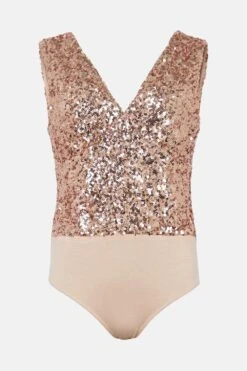 Coast V Neck Sequin Bodysuit -Simply Feminine Shop bcc00864 blush xl 3