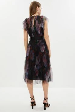 Coast Petite Pleated Mesh Belted Midi Dress -Simply Feminine Shop bcc00907 black xl 2