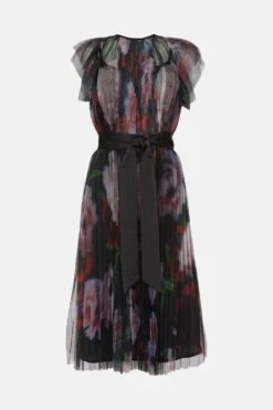 Coast Petite Pleated Mesh Belted Midi Dress -Simply Feminine Shop bcc00907 black xl 4