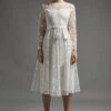 Coast All Over Embroidered Long Sleeve Tie Waist Midi Dress -Simply Feminine Shop bcc00992 ivory xl