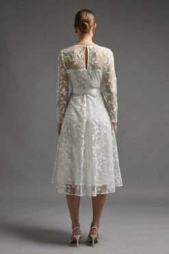 Coast All Over Embroidered Long Sleeve Tie Waist Midi Dress -Simply Feminine Shop bcc00992 ivory xl 2