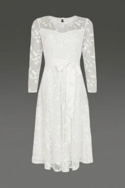 Coast All Over Embroidered Long Sleeve Tie Waist Midi Dress -Simply Feminine Shop bcc00992 ivory xl 3