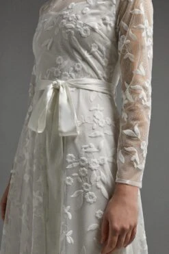 Coast All Over Embroidered Long Sleeve Tie Waist Midi Dress -Simply Feminine Shop bcc00992 ivory xl 5