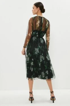 Coast Petite Long Sleeve Pleated Mesh Midi Dress -Simply Feminine Shop bcc00999 black xl 2