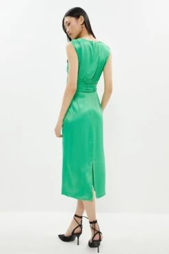 Coast Twist Front Satin Sleeveless Midi Dress -Simply Feminine Shop bcc01016 green xl 2