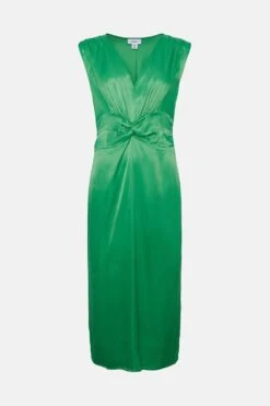 Coast Twist Front Satin Sleeveless Midi Dress -Simply Feminine Shop bcc01016 green xl 3