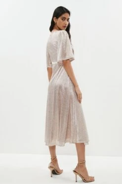 Coast Metallic Angel Sleeve Wrap Midi Dress -Simply Feminine Shop bcc01105 blush xl 2