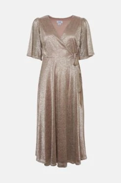 Coast Metallic Angel Sleeve Wrap Midi Dress -Simply Feminine Shop bcc01105 blush xl 3