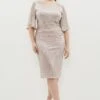 Coast Plus Size Metallic Angel Sleeve Ruche Waist Dress -Simply Feminine Shop bcc01106 blush xl