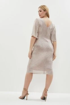 Coast Plus Size Metallic Angel Sleeve Ruche Waist Dress -Simply Feminine Shop bcc01106 blush xl 2