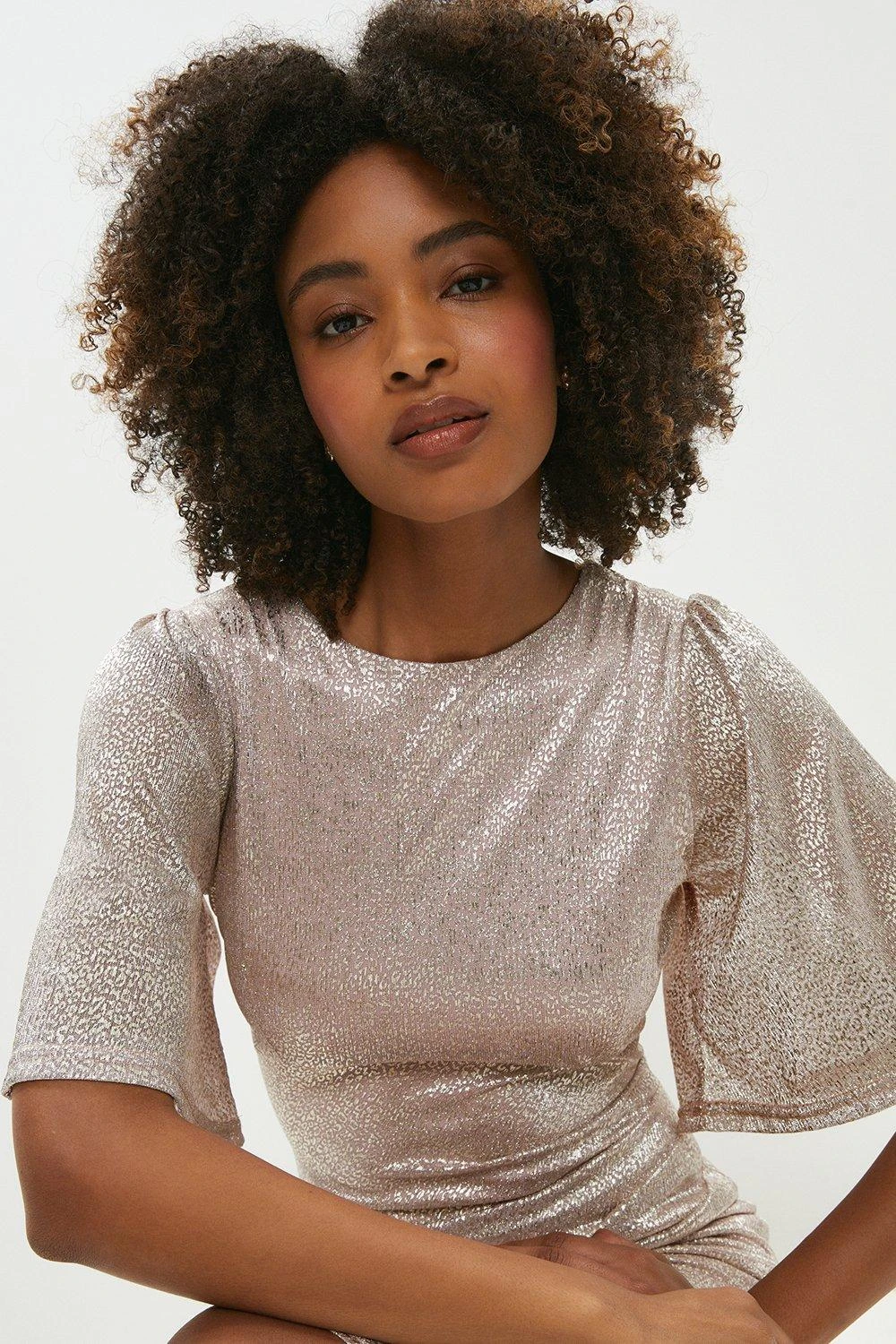 Coast Metallic Angel Sleeve Ruche Waist Dress 3 Coast Metallic Angel Sleeve Ruche Waist Dress